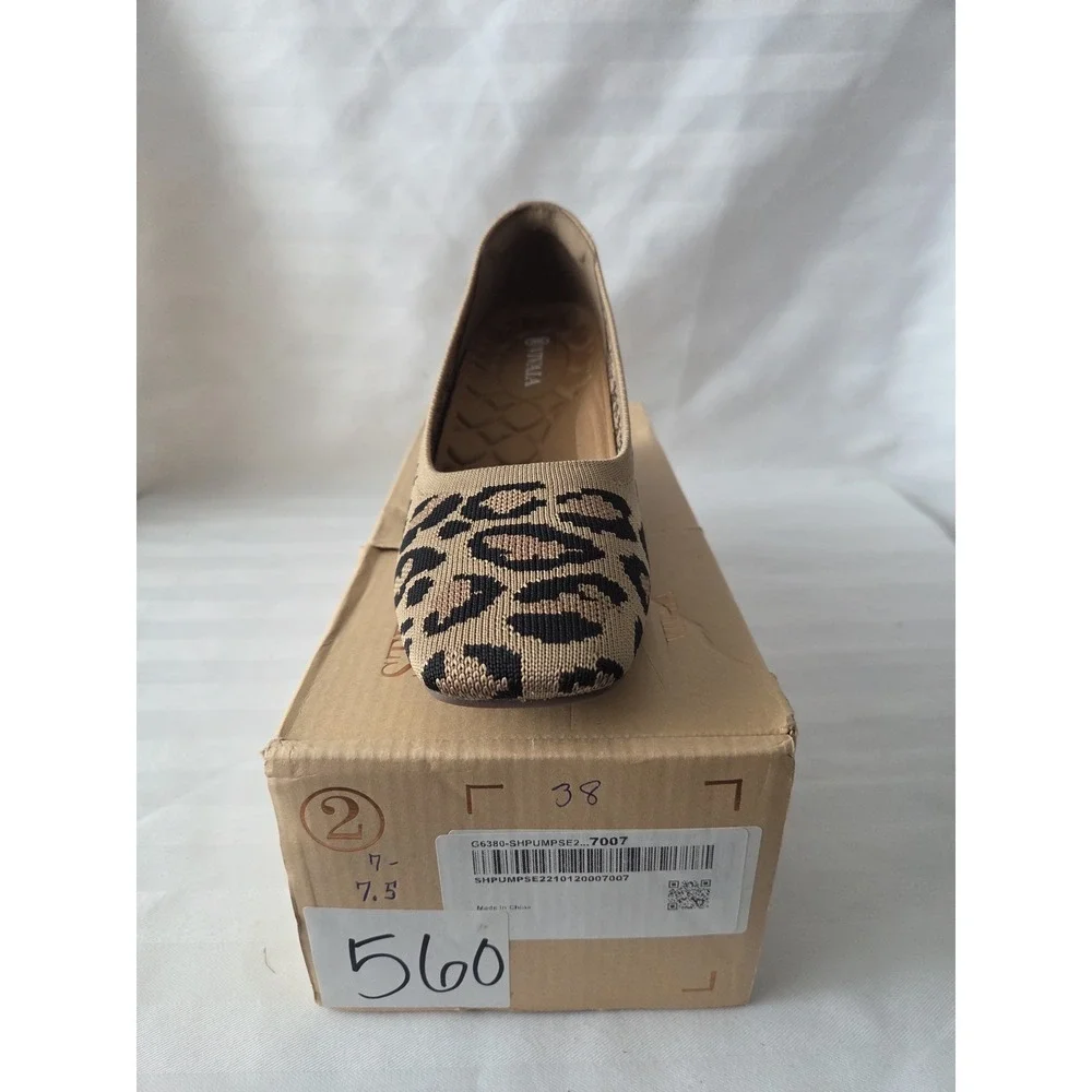 Vivaia Leopard Print Knit Square Toe Wedge Pumps Tan Black New Size 38 US 7‎